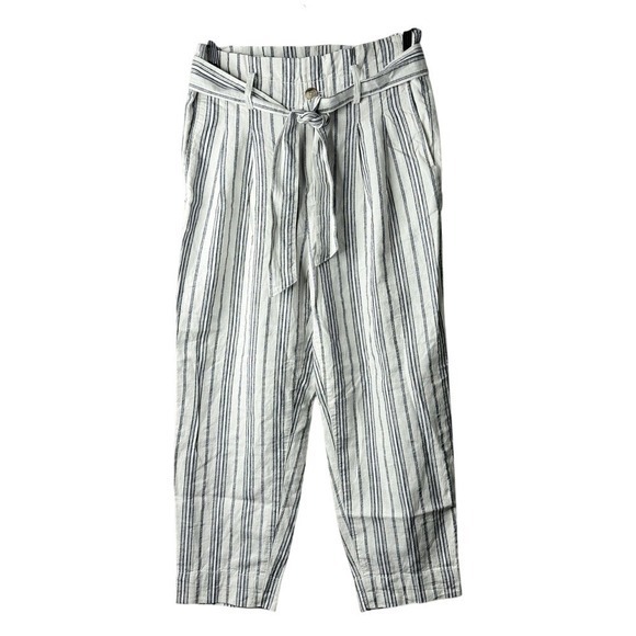 Madewell Paperbag Pants Linen Blend‎ Striped High Waist Casual Trousers Size 6 - Picture 1 of 6